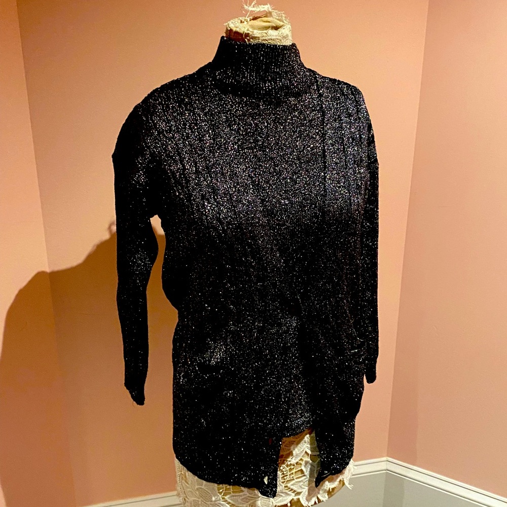 Shiny shell and cardigan sweater combo